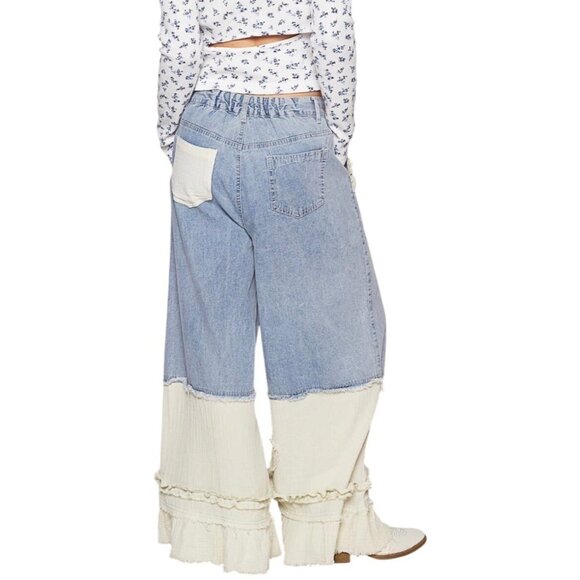 POL Light Wash Denim Patchwork Wide Leg Pants Small New - Picture 3 of 15